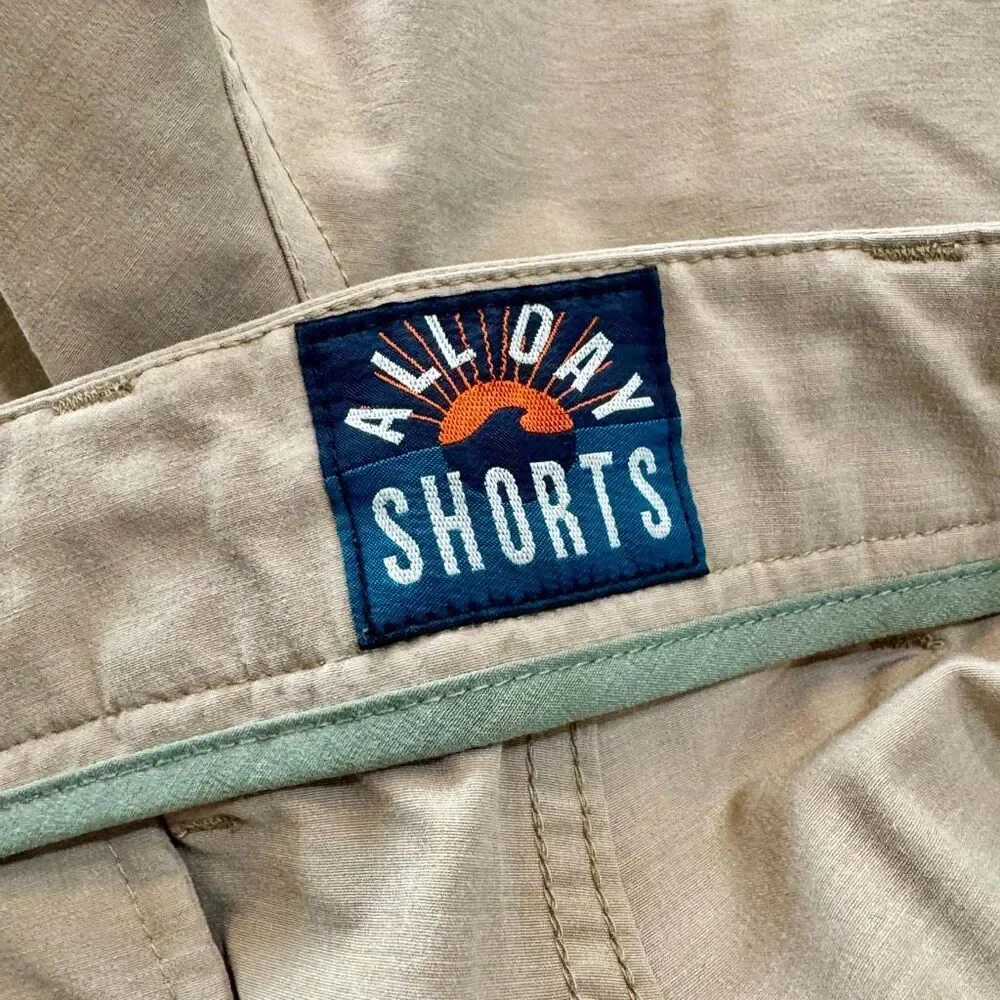 Faherty All Day Hybrid Shorts. Tan. Size 34.
